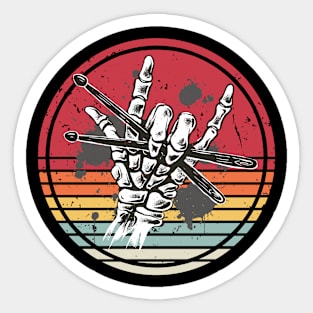 Skeleton Hands Devil Horns Rock Drummer Retro Sticker